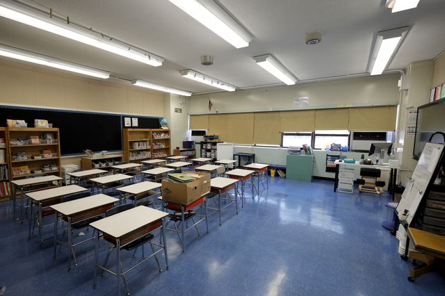 Empty New York City classroom.